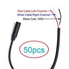 50pcs 1M/3.3ft 3.5mm 1/8" Stereo Jack Female to Bare Wire DIY 3 wire Audio Cable