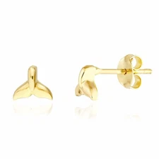 14K Gold Whale Tail Small Stud Push Back Earrings 5mm