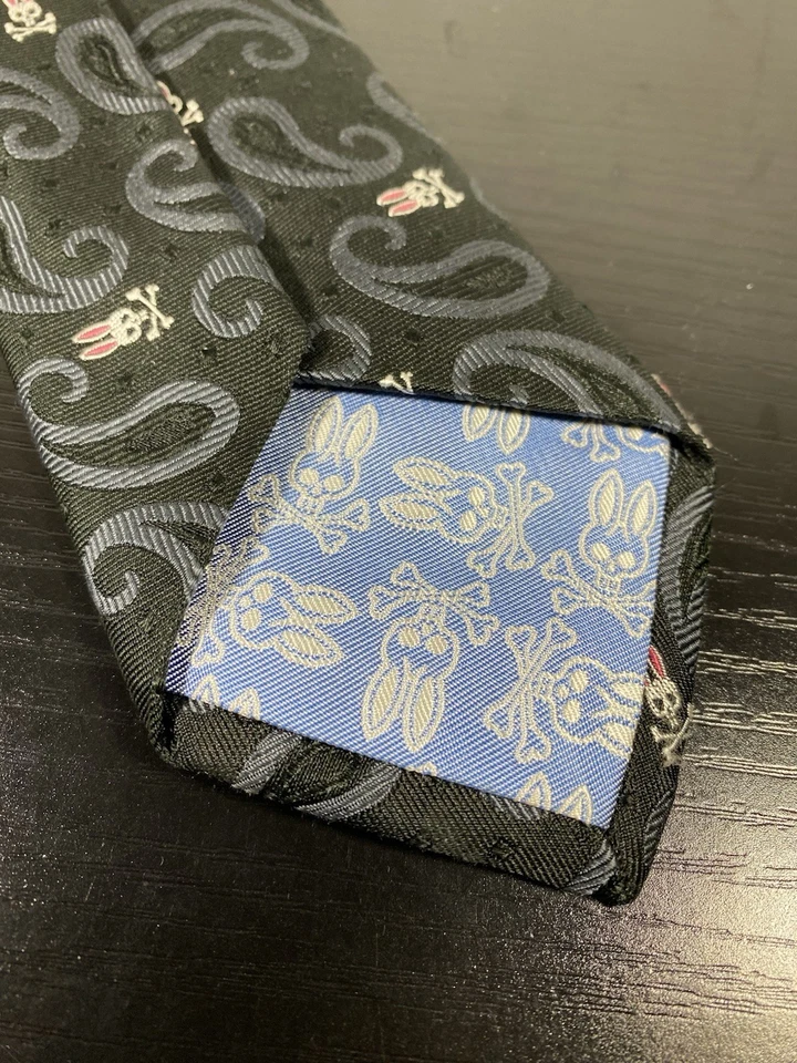 Corbata de seda bordada con puntos de cachemira negra Psycho Bunny de Robert Godley 2,75 x 60 Foto 3 de 4