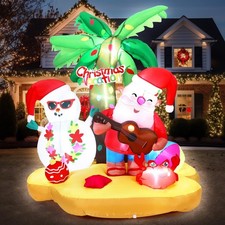Christmas in July Santa Inflatables Decorations, 7 ft Hawaiian Beach Vacation...