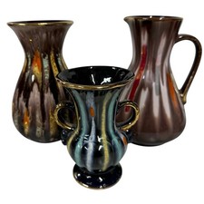 3 X JASBA Keramik Vasedrip Glaze WGP Vintage Mid-Century German Pottery Vases