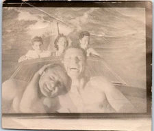 1940s Group Of Friends Smiling And Laughing On Boat Ride At Sea Vintage Photo