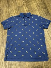 Eastside Golf Polo Shirt Size Large Blue Yellow Chain Link All Over Print