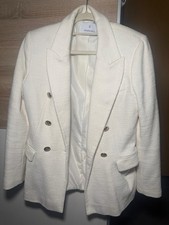 New Womens Blazer White Ecru Textured Gold Metal Buttons Stradivarius M