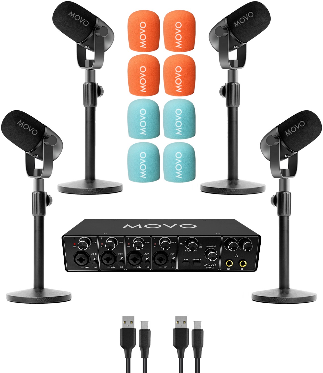 Movo 4-Person Tabletop Podcast Equipment Bundle