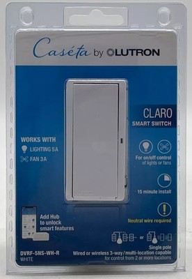   Lutron CLARO Smart Switch for Caseta, Lighting 5A/ Fan 3A (DVRF-5NS-WH-R)  