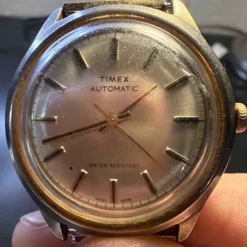 Vintage Timex Automatic Men’s Watch Gold Dial Day Date 37mm Working