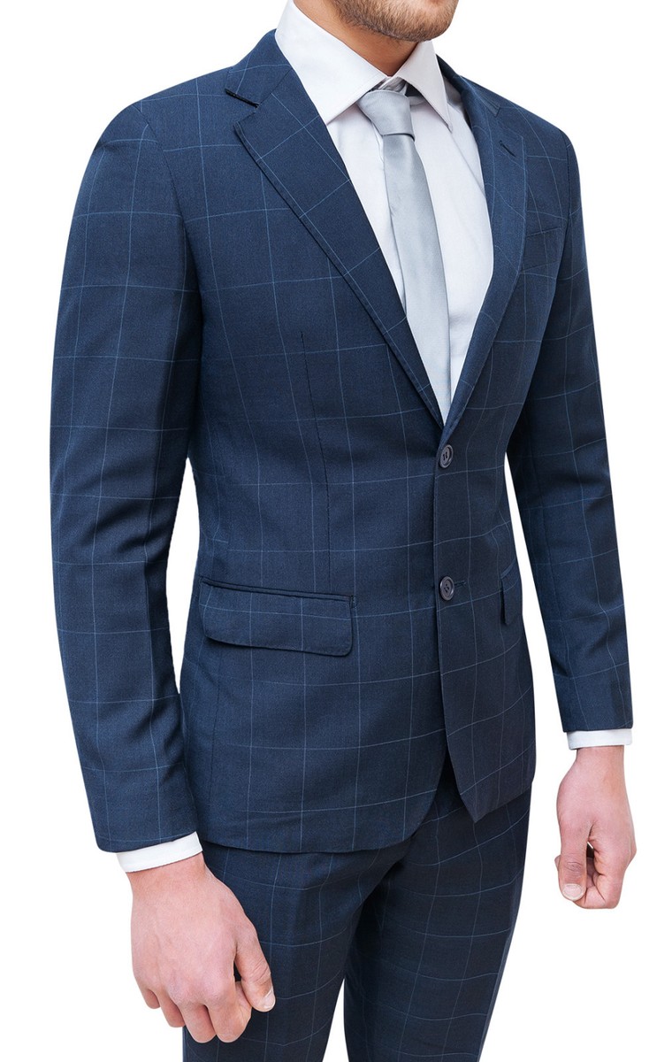 COMPLETO ABITO UOMO SARTORIALE BLU QUADRI VESTITO PRINCIPE DI