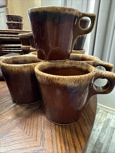 Vintage Hull Coffee Mug Cups Set of 5 Oven Proof USA Brown Drip Pottery EXC