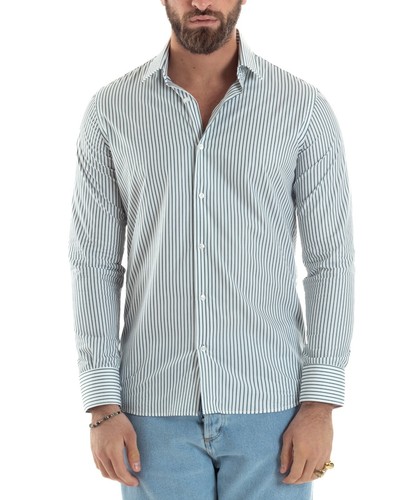 Camicia Uomo Cotone Slim Fit Casual Basic Rigata Bicolore Vari Colori GIOSAL - Foto 2 di 114