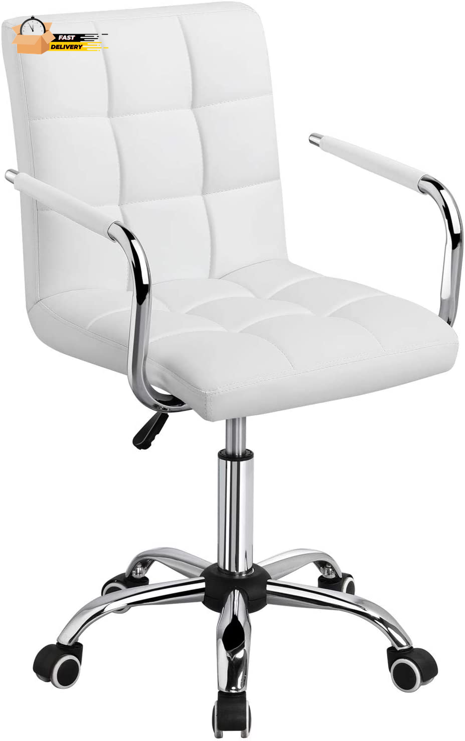 Modern White PU Leather Office Chair with Wheels and Armrests