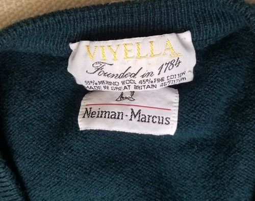 Vintage Nieman Marcus Green Argyle V Neck Wool Sweater Sz L ENGLAND MADE - Picture 7 of 7