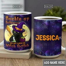 Personalized Witch Black Cat, Halloween Gift Ideas, Novelty Ceramic Mug Gifts