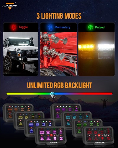 Sistema de relé de panel de interruptor de control remoto/APP AUXBEAM para Jeep 8 velocidades RGB - Imagen 6 de 12