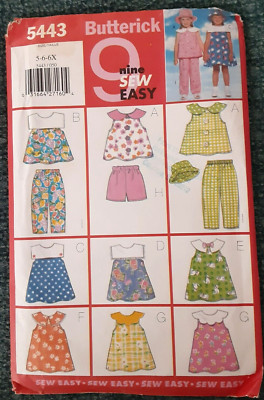 Butterick Sewing Project Pattern 5443 Child Dress Shorts Pants & Hat ...