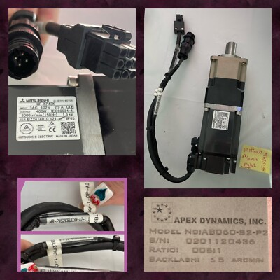 Mitsubishi AC servo motor HF-KP43BK + Apex Gearhead CordS Encoder Power 3 Cables