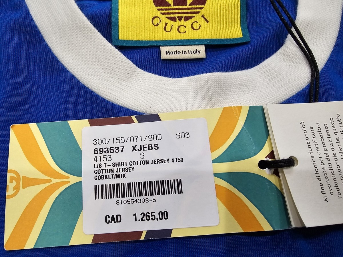 GUCCI x Adidas Cobalt Blue T-Shirt Dress Size S Small Long Sleeve