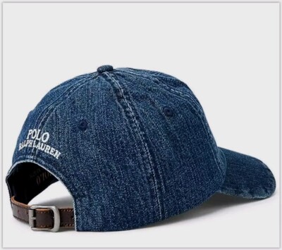Polo Ralph Lauren BEAR Dark Wash Denim Blue Leather Strapback
