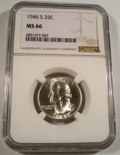 1946-S NGC MS66 WASHINGTON QUARTER BRIGHT WHITE GREAT LUSTER 25c MS 66 SILVER