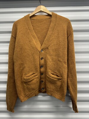 トップス USED 50's 60's VINTAGE VIRGIN WOOL KNIT True Vintage 50s 60s Wool Gold / Yellow Knit Cardigan Sweater