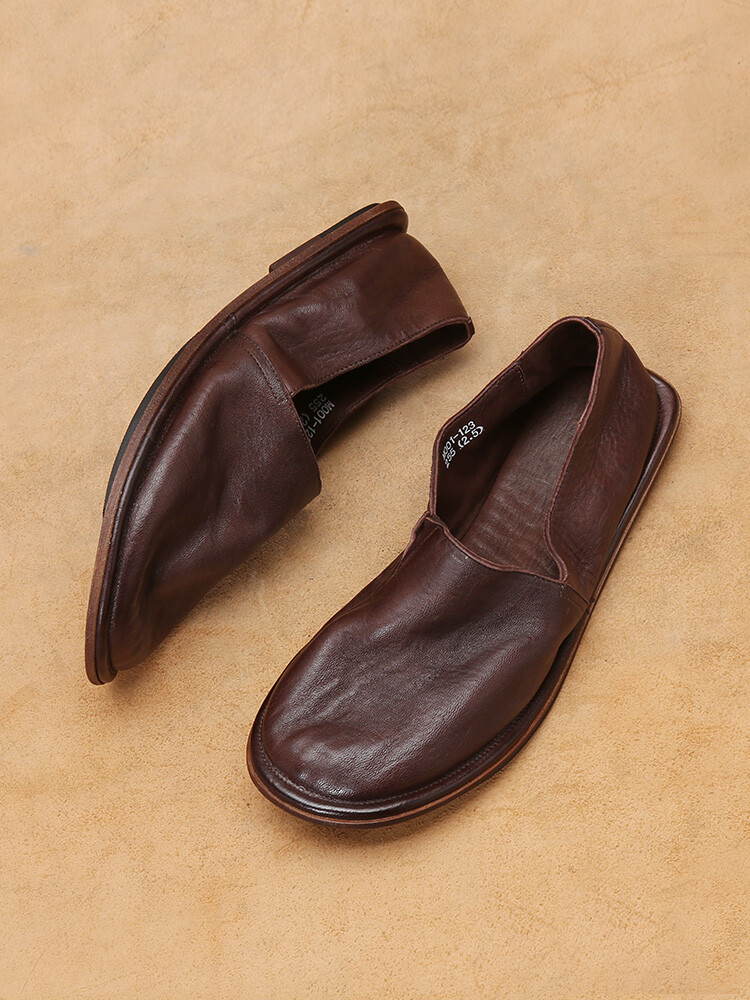 Japanese Style Handmade Men's Slip on Loafers Real Leather Flats