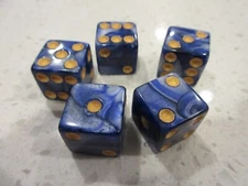 Game Dice Set of 5 BLUE MARBLE 16mm Gaming Dice + FREE Las Vegas Poker Chip