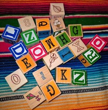 23 Hand-Painted Wooden Alphabet  Number Blocks With Colorful Designs