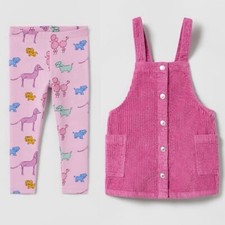 NWT Zara Baby Girl Dress Jumper Pinafore Overalls Leggings Pink Crew 2-3 LOT