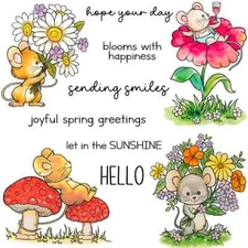 Spring Day Flowers Mushroom Mouse Sending Smiles Metal Cutting Dies Clear Stamps