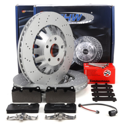 SHW Bremsscheiben Ø 370mm + ZIMMERMANN Beläge + Sensor für AUDI RS3 8P vorne
