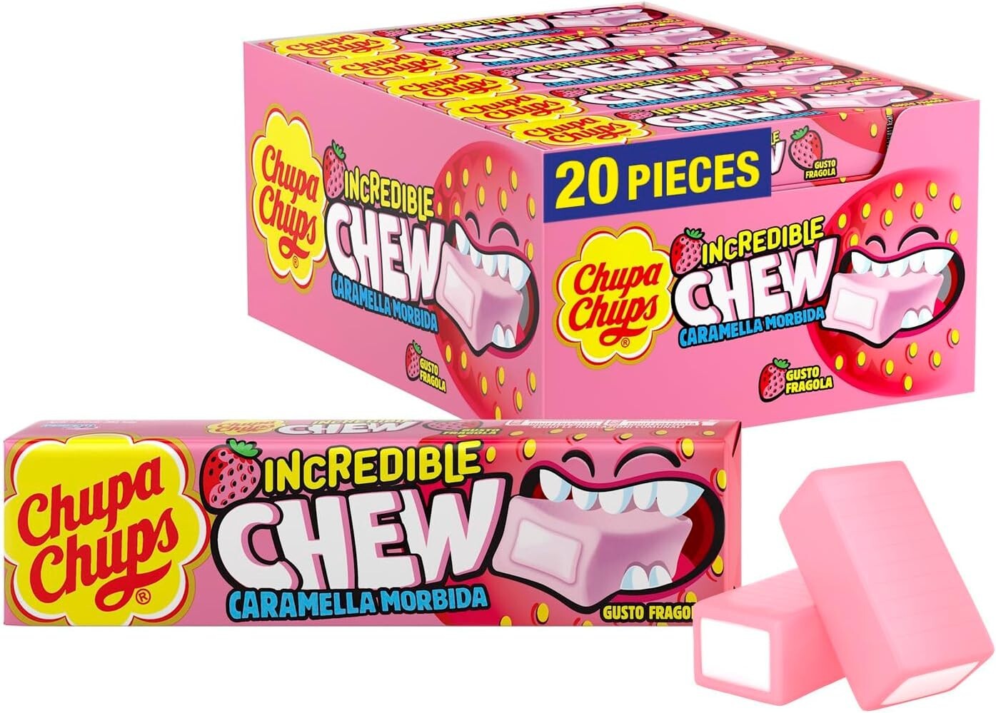 Chupa Chups Incredible Chew Caramella Morbida Gusto Fragola 20 Stick