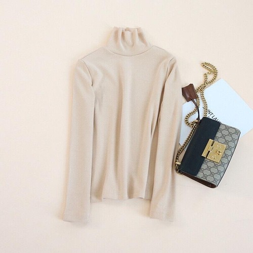 Women Turtleneck Wool Sweater Silk Jumper Long Sleeve Pullover Knit Tops T3S226 - Picture 12 of 13