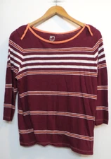 JCP  Shirt Womens XL Maroon Red Multicolor Striped Cotton Soft 3/4 Sleeve Top