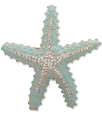 $28 Anne Klein gold tone Crystal Starfish brooch pin Ak2