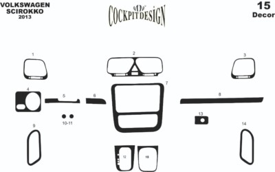 Volkswagen Scirocco 2013 15Pcs Fit Interior Dash Trim Cover Kit Wood