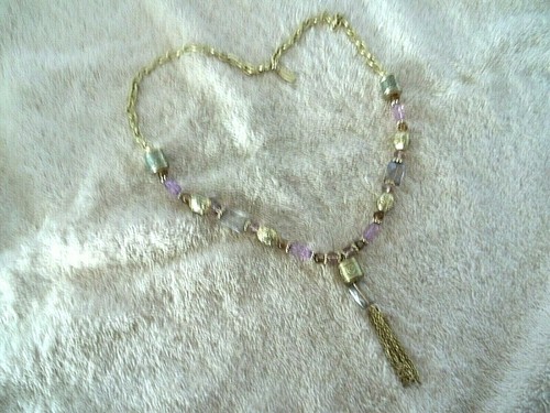 Signed GEORGE Pendant/Necklace, Gold Tone Metal, Shades of Purple Faceted Beads - 第 1/3 張圖片