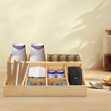 Pine Condiment Organizer, Organizer with 9 Compartment, Wooden Condiment Holder
