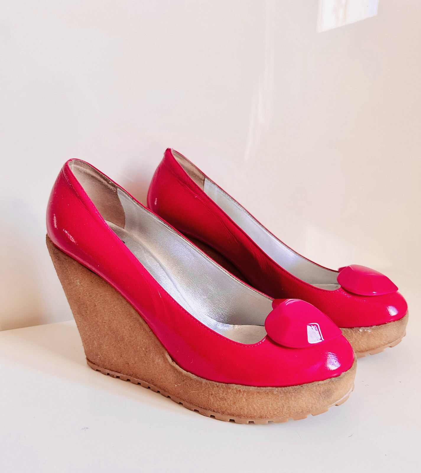 MOSCHINO Zapatos Plataforma Charol Cuñas Fucsia Negrita Rosa Caucho IT 40 Y2K