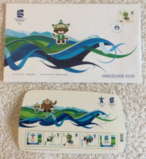 Canada Stamps Vancouver 2010 Mascots Emblems Olympic FDC and Sheet of 5 Stamps