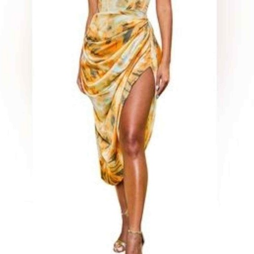 NEW! Pretty Little Thing Tie Dye Ruched Midi Skirt Side Slit 6 - Picture 10 of 10