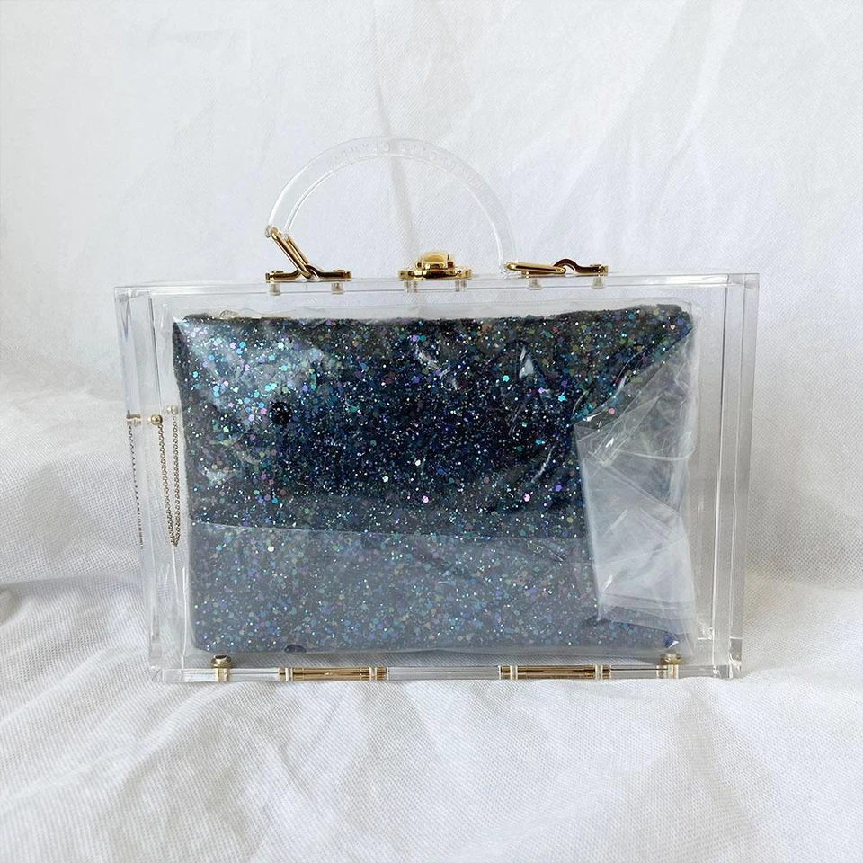 Charlotte Olympia clear acrylic box clutch + blue glittery zip pouch - Image 3 of 4