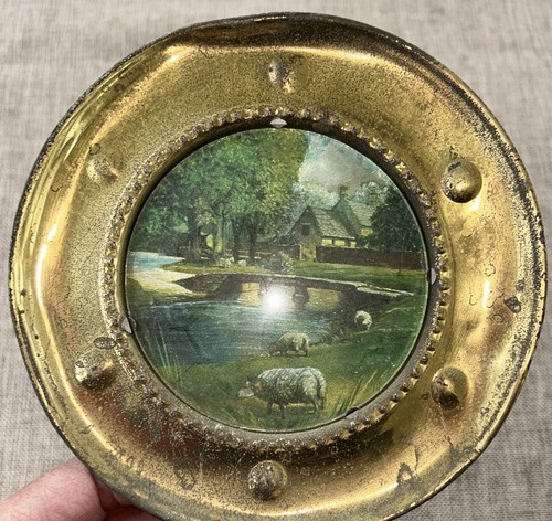 VTG Foil Art Cottage Scenes Miniature Wall Gallery Hanging England Brass Frames - Picture 7 of 7