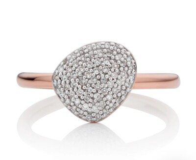 AUSVERKAUFT £400 Monica Vinader Nura kleiner Kiesel Stapel Diamant Ring Roségold K