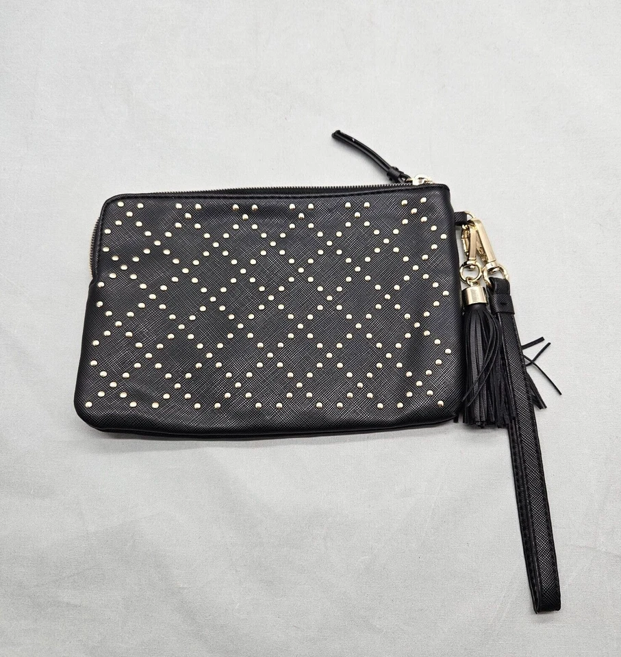 Victoria Secret Negro Dorado Tachonado Muñequera Bolso sin asas Bolsa Borla Llavero Foto 2 de 4