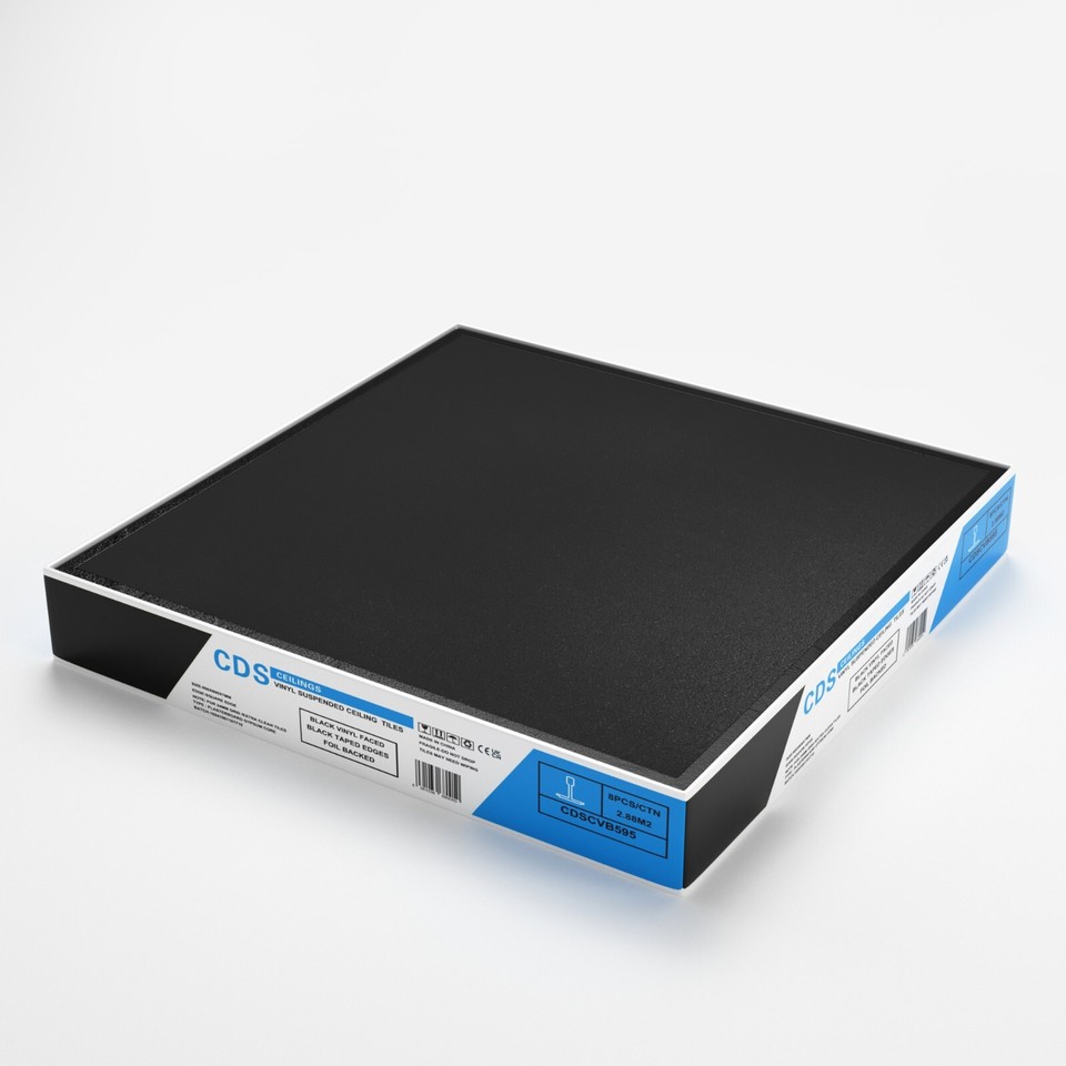 Vinyl BLACK 595x595mm Square Edge, wipeable, 16 Tiles suspended Ceiling