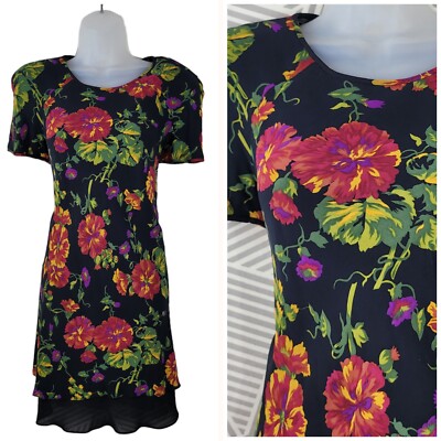 Vintage 90s Party Slip Dress size 6 Grunge alt Tropical Bright Floral Event