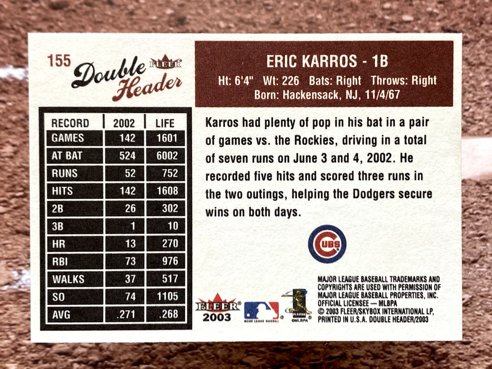 2003 Fleer Double Header Eric Karros #155 - Image 2 of 2