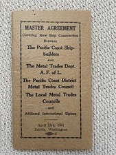 1941 Pacific Coast Shipbuilders Union Master Agreement Booklet Seattle WA RARE
