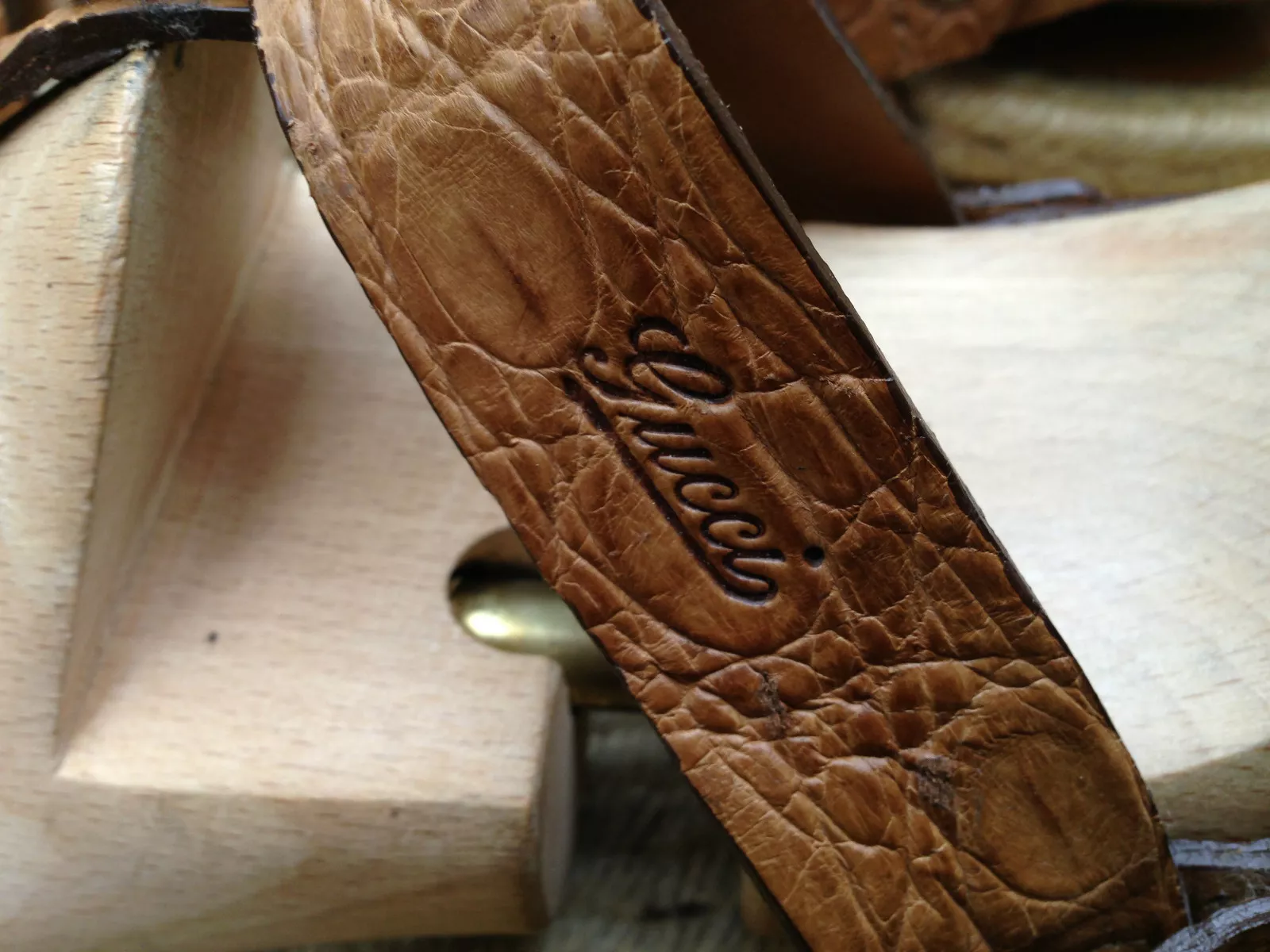 Gucci Sandales Strings Crocodile Chaussures Tongs Marron Homme UK 8,5 US 9,5 EU 42,5