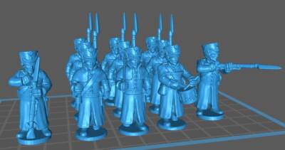 Russian Musketeers wth shako 1807-12 btg with greatcoats - 11 minis - Resin 28mm